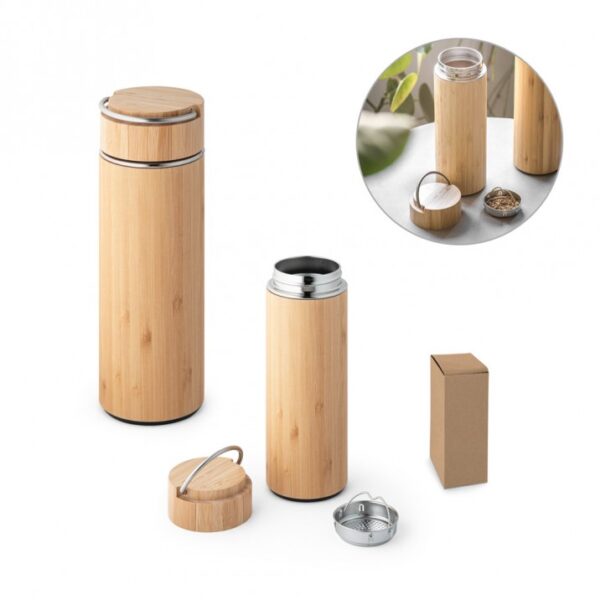 Squeeze Térmico em Bambu e Aço Inox 440 Ml Personalizado Frete Grátis - Mínimo 10