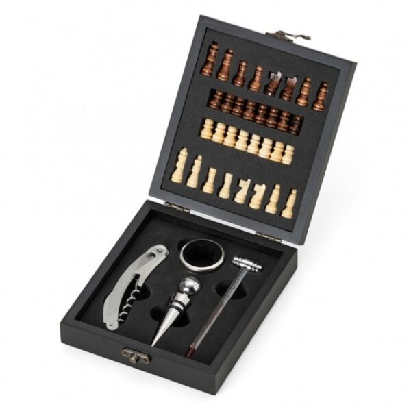 Kit Vinho Xadrez 4 Peças com Termômetro Personalizado