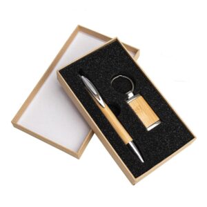 Kit Caneta e Chaveiro Bambu Personalizado Frete Grátis - Mínimo 50